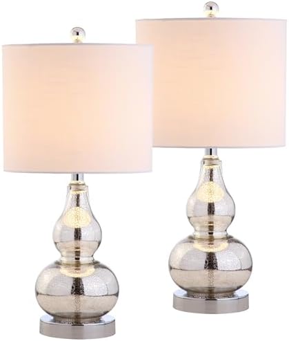 JONATHAN Y Anya Gourd Glass Table Lamp 20.5", Mercury Silver, Set of 2