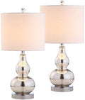JONATHAN Y Anya Gourd Glass Table Lamp 20.5", Mercury Silver, Set of 2