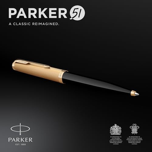 Parker 51 Ballpoint Pen, Black Barrel with Gold Trim, Medium Point, Includes Black Ink and Premium Gift Box