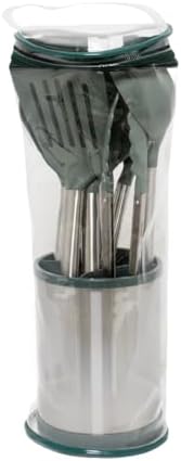 Glad Kitchen Utensils Set, 8pcs - Nonstick Cooking Tools with Stainless Steel Handles & Rotating Utensil Holder - Turners, Ladle, Spoon, Tongs, Spaghetti Server, and Skimmer - Dishwasher Safe, Green