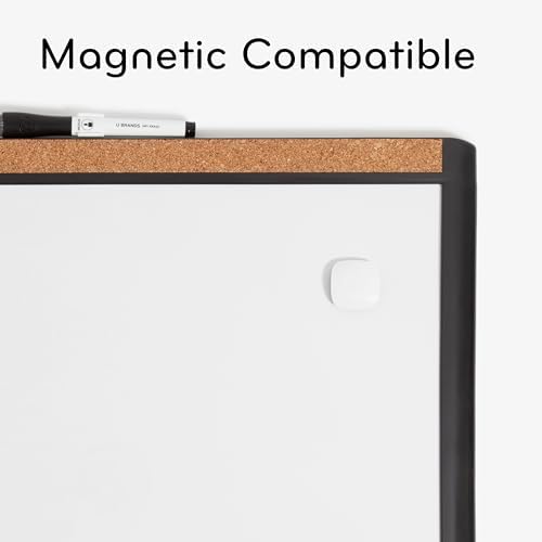 U Brands Magnetic Dry Erase Board White Board, 16" x 20", Black Pin-It Frame, Includes Marker and Magnet