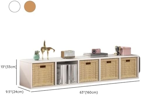 Lateral Filing Lumber Bookshelves Shelves Solid Wood Bookshelf, Floor-standing Storage Rack, Low Bookcase, Cube Storage Unit, Household TV Cabinet, Bay Window Cabinet White 63"L x 9"W x 13"H