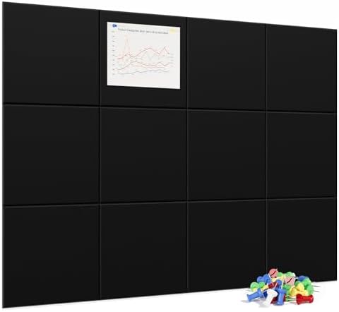 Neatsure Large Cork Board for Wall, 48" x 36" Bulletin Board with Pushpins, 12 Panels Felt Tiles Tack Push Pin Board for Office, Black