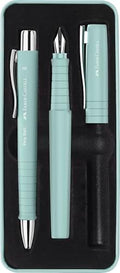 Faber-Castell Poly Pen Fountain and Ballpoint Pen Gift Set – Caribic Blue: Fountain Pen Set with Broad Nib & Smooth Ballpoint Pen, Great for Journaling, Graduation Gifts & Father's Day
