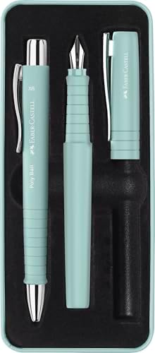 Faber-Castell Poly Pen Fountain and Ballpoint Pen Gift Set – Caribic Blue: Fountain Pen Set with Broad Nib & Smooth Ballpoint Pen, Great for Journaling, Graduation Gifts & Father's Day