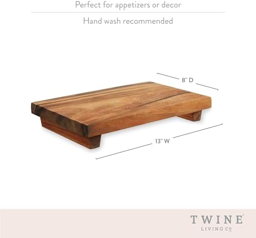 Twine Footed Wood Serving Board Decorative Tray Decor, Kitchen Table Decor or Kitchen Counter Decor, Acacia Wood Riser 13in by 8in Set of 1