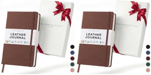 BEECHMORE BOOKS Premium Lined Leather Journal for Men & Women, 5" x 8" (A5) Thick 120gsm Ivory Cream Paper Notebook, Hardcover Vegan Leather Personal Diary, With Gift Box (Chestnut Brown) (Pack of 2)