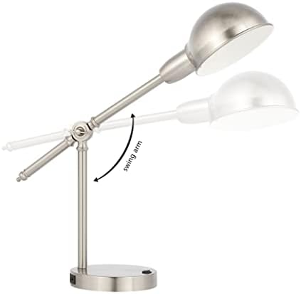 JONATHAN Y Curtis Task Lamp 20.25" Industrial Metal Adjustable USB, Nickel