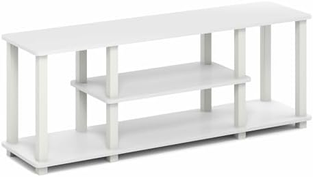 Furinno Turn-S-Tube 3-Tier Toolless Assembly TV Stand, White | for TV up to 50 Inch, No Tool Rectangular Entertainment Center, TV Console, for Living Room, Bedroom