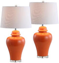 JONATHAN Y Winnie Ceramic Urn LED Table Lamp 27" Bedside, Orange, Set of 2