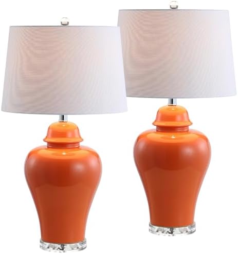 JONATHAN Y Winnie Ceramic Urn LED Table Lamp 27" Bedside, Orange, Set of 2