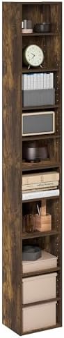 Furinno PASIR Book Shelf, 10-Tier Bookshelf, Bookcase with Open Shelf, 9.2 x 11.8 x 78.7, for Living Room, Bedroom, Home Office, Amber Pine