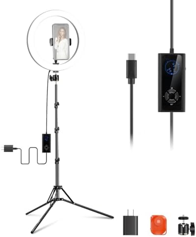 NEEWER 12" 24W Power LED Ring Light with Tripod Stand, Bi Color 2900-7000K, USB C PD Input, CRI97+ 1810lux/0.5m Compatible with iPhone Makeup Studio Streaming Selfie Video Recording, RH12B