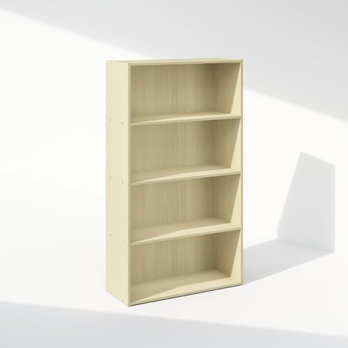 Furinno Simple Book Shelf, 4-Tier Bookshelf, Bookcase with Open Shelf, 9.4 x 23.6 x 41.7, for Living Room, Bedroom, Home Office, Steam Beech