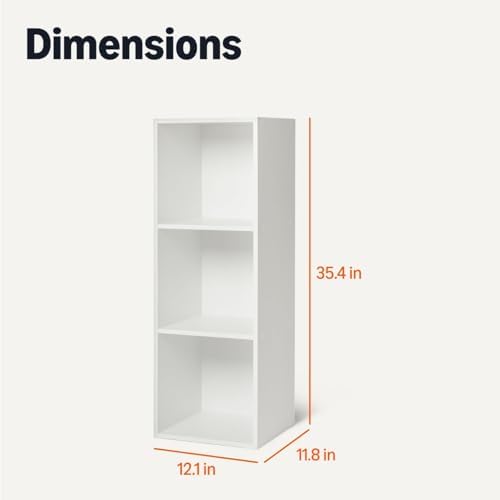 Amazon Basics 3-Cube Bookcase Compatible with Fabric Storage Cube Organizers, Sturdy, Easy to Assemble, White