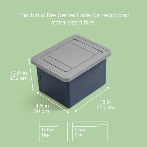 IRIS USA 35 Qt. Letter/Legal File Box with Latching Lid, Navy/Gray