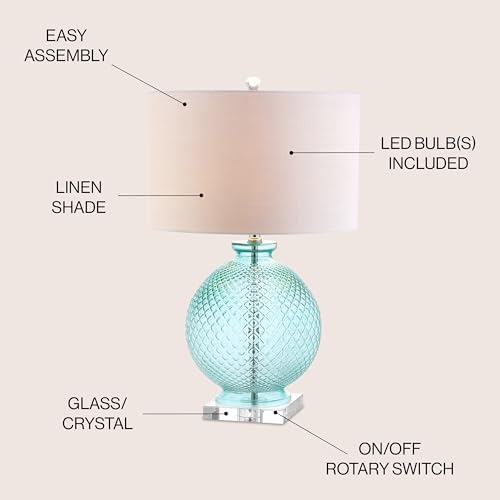 JONATHAN Y Estelle 26" Aqua Diamond-Etched Glass Crystal Table Lamp