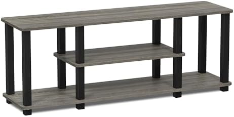 Furinno TURN-S-TUBE 3-Tier Toolless Assembly TV Stand, French Oak Grey | for TV up to 50 Inch, No Tool Rectangular Entertainment Center, TV Console, for Living Room, Bedroom
