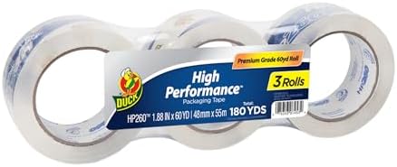 Duck High Performance Clear Packing Tape Refills - 3 Rolls of HP260 Strong Packaging Tape for Shipping, Moving, Mailing & Storage Boxes - 3" Core, 1.88 Inch x 60 Yards, Clear (655074)