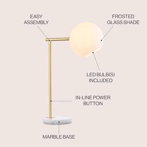 JONATHAN Y Charles Modern Globe Bedside Table Lamp 20.5", Gold/White