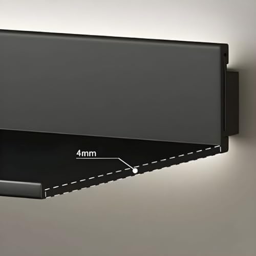 Modern Metal Bookcase Wall Mounted Floating Bookshelf Aluminum Alloy Storage Shelf, Display L-shaped Bookshelf Wall-mounted Rack (Without Lights) Partition Shelf Black 31.5"L x 9.1"W x 2.9"H