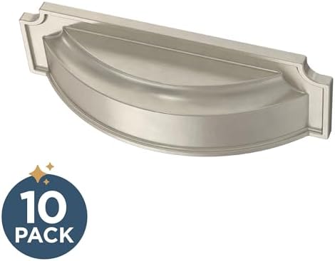 Franklin Brass 10 Pack Brushed Nickel Cabinet Handles 3 inch or 3-3/4 inch (76mm or 96mm) Kitchen Cabinet Handles and Drawer Pulls for Cupboards and Dressers |Notched Backplate
