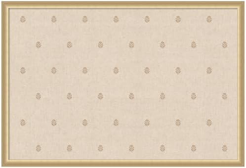 Kate and Laurel Framed Fabric Pinboard 38 x 26, Beige Botanical Block Print Printed Linen Classic Bulletin Board for Use as a Vision Board or Wall Organization, Florence Gold Frame