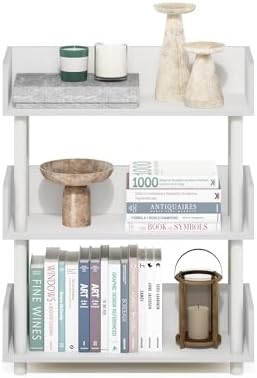 Furinno Turn-N-Tube 3-Tier White Storage Shelves with Side Panels, Book Shelf, Display Shelf, for Organization and Storage, Living Room, Home Office, Plain White