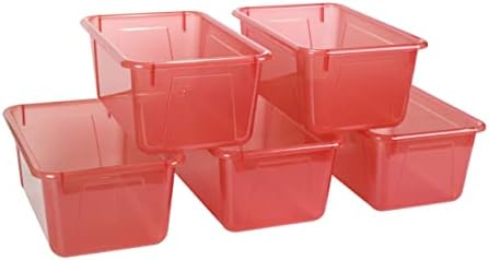 Storex Small Cubby Bins – Plastic Storage Containers for Classroom, 12.2 x 7.8 x 5.1 inches, Candy Red, 5-Pack (62475A05C)