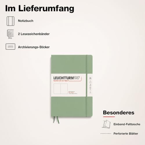 LEUCHTTURM1917 - Notebook Hardcover Composition B5-219 Numbered Pages for Writing and Journaling (Sage, Plain)