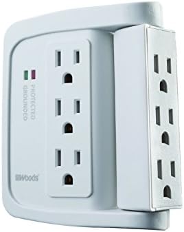 Southwire Woods 6 Space Saver Swivel Wall Tap - 3 Rotating Outlets - 500J Appliance Surge Protector - cULus Listed - White