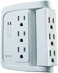 Southwire Woods 6 Space Saver Swivel Wall Tap - 3 Rotating Outlets - 500J Appliance Surge Protector - cULus Listed - White