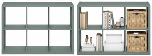 Furinno Cubicle Book Shelf Set of 2, 6-Cube Bookshelf, Sage Green