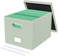 Oterri File Organizer Box,Filing Box with Lid,File Box for Letter/Legal File Folder Storage, Portable Hanging File Box for Office/Decor/Home,1 Pack, Grey-green(Leather),Box only, AM03118