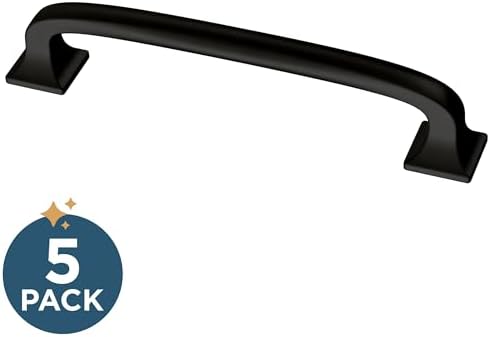 Franklin Brass (5-Pack) – Matte Black Cabinet Handles, 4 Inch Hole Center, Pulls for Drawers, Kitchen Cabinet Door, Dressers | Lombard
