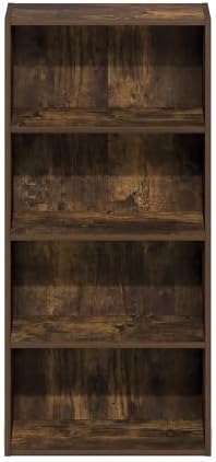 Furinno Basic Book Shelf, 4-Tier Bookcase with Open Shelf, Bookshelf, Cube Storage Organizer, 7 x 17 x 35, for Living Room, Bedroom, Home Office, Amber Pine