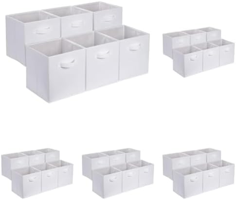 Amazon Basics Collapsible Fabric Storage Cubes Organizer with Handles,Sturdy,White,10.5-x-10.5-x-11-inch,6 Count (Pack of 5)