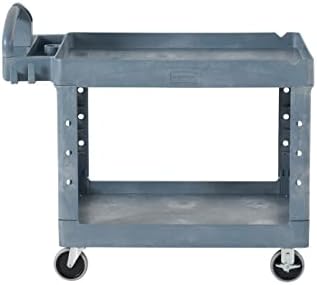 Rubbermaid Commercial Products BRUTE Heavy Duty 2-Shelf Utility/Service Cart, Large, Lipped Shelves, Ergonomic Handle, 750 lbs. Capacity, Black, for Warehouse/Garage/Cleaning/Maintenance/Stadiums
