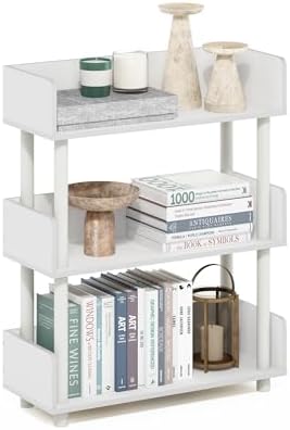 Furinno Turn-N-Tube 3-Tier White Storage Shelves with Side Panels, Book Shelf, Display Shelf, for Organization and Storage, Living Room, Home Office, Plain White