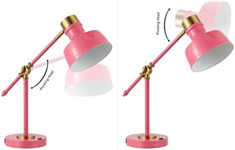 JONATHAN Y Allegra Metal Task Desk Lamp USB Port 18.5", Pink/Brass Gold