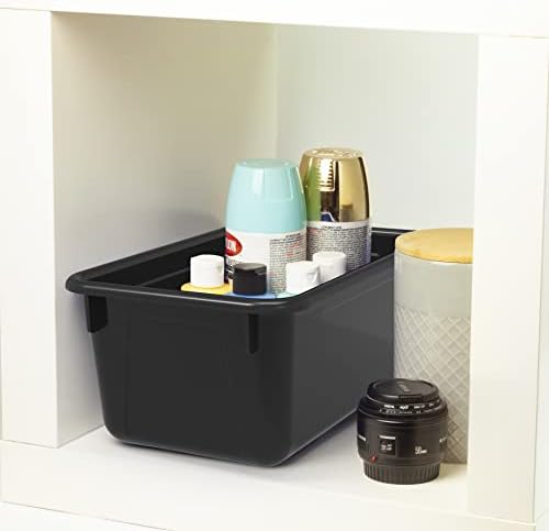 Storex Small Cubby Bins – Plastic Storage Containers for Classroom, 12.2 x 7.8 x 5.1 inches, Black, 5-Pack (62466A05C)
