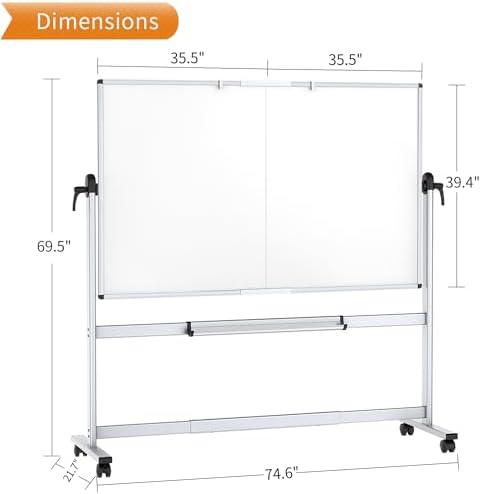 VIZ-PRO Rolling Whiteboard, 72" x 40" Mobile White Board with Stand