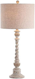 JONATHAN Y Regent Rustic Table Lamp 33" Resin Wood-Look, White Wash