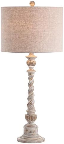 JONATHAN Y Regent Rustic Table Lamp 33" Resin Wood-Look, White Wash