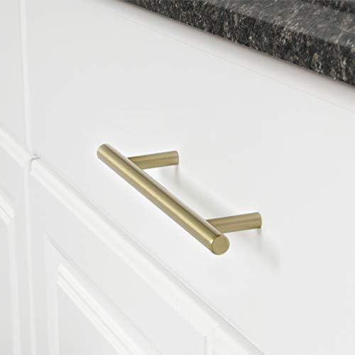 Amazon Basics Euro Bar Cabinet Handles, Kitchen Cabinet Pulls, Hardware for Cupboards, 1/2-inch Diameter, 7.38-inch Length, 5-inch Hole Center, Golden Champagne, 25-Pack