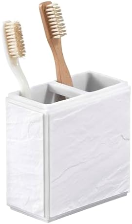 Nicole Miller - Toothbrush Holder, Durable Resin Countertop Accessories with Textured Marble Design, Modern Bathroom Decor, Dorm Room Essentials (Zen Collection, White)