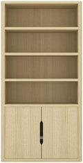 Manhattan Comfort Rivington 79" Inch Tall Modern Bookshelf with Soft Close Doors, Four Open Shelves,Two Adjustable Shelves, Bookcase Display Storage Cabinet for Living Room or Office in Natural Oak
