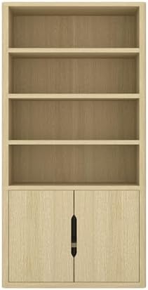 Manhattan Comfort Rivington 79" Inch Tall Modern Bookshelf with Soft Close Doors, Four Open Shelves,Two Adjustable Shelves, Bookcase Display Storage Cabinet for Living Room or Office in Natural Oak