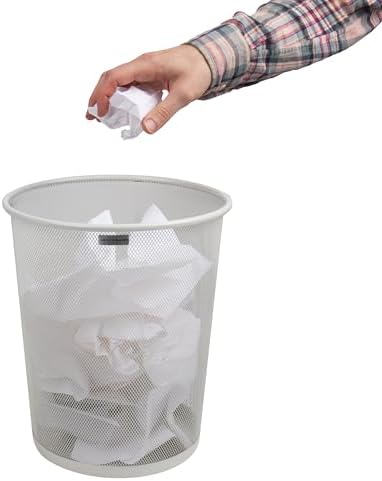 Mind Reader Mesh Trash Can, 16.65L (4.4 gal), Waste Paper Basket, Round, Office, Metal Mesh, Set of 2, White