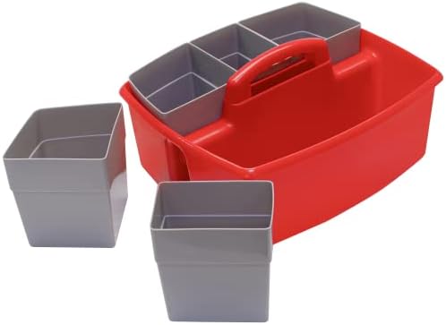 Storex Large Classroom Caddy with Cups, 13 x 11 x 6.575 Inches, Red, Case of 2 (00981A02C)